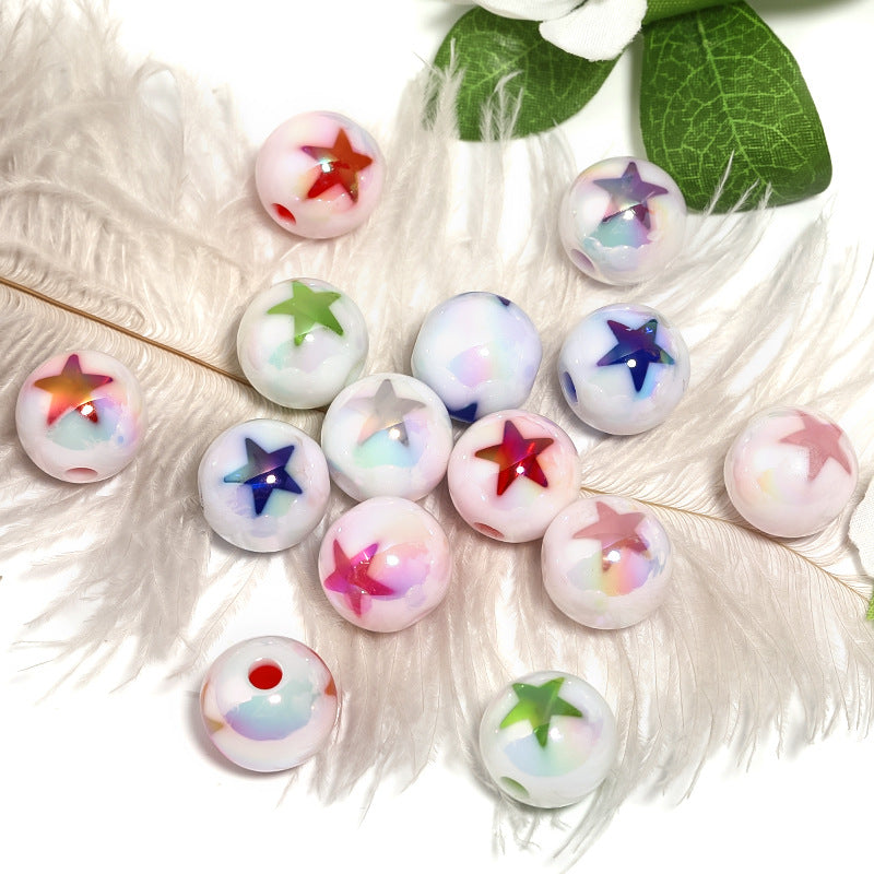 Wholesale  100pcs 16mmMilk White Sugar Core Acrylic Colored Heart-shaped Five Pointed Star Round Beads
